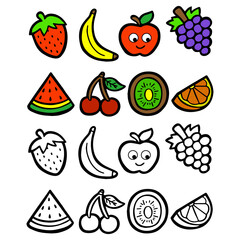 Simple Fruit line icon, doodle fresh fruits vector illustration