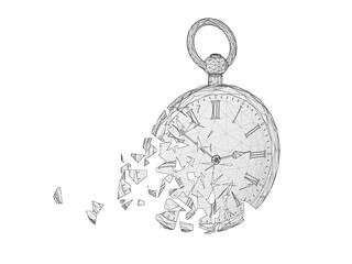 Fototapeta na wymiar Three-dimensional melting pocket watch isolated on white background. 3D illustration.