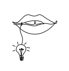 Woman lips with light bulb as line drawing picture on white