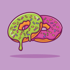 Floating melted donut cartoon icon illustration.