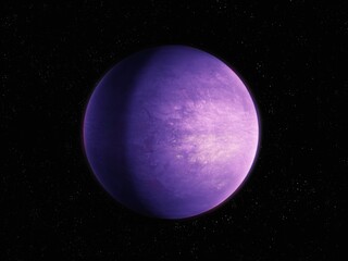 Realistic purple planet. Fantastic planet in space, beautiful extrasolar world, super-earth from another galaxy.