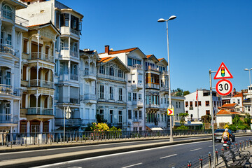 Beautiful and colorful old buildings in the Arnavutkoy region on the embankment of Bosphorus