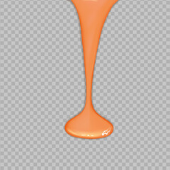 Flowing realistic liquid caramel on transparent background.Spreading sause,cream, milk or yogurt.