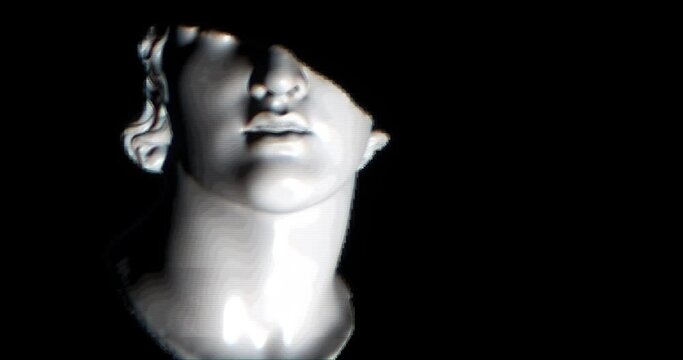 3D statue model with glitch and looped animation. Concept contemporary art and loop motion. Graphic sculpture released in CC0 as background in a glitched digital video. NFT and modern fashion culture