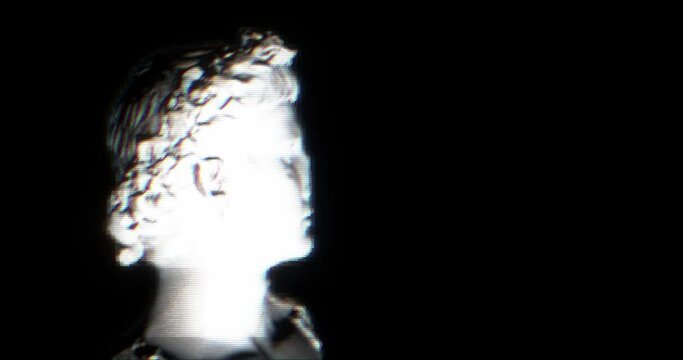 3D statue model with glitch and looped animation. Concept contemporary art and loop motion. Graphic sculpture released in CC0 as background in a glitched digital video. NFT and modern fashion culture
