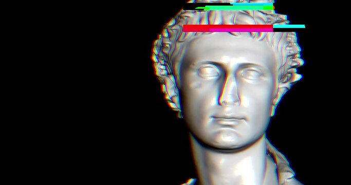 3D statue model with glitch and looped animation. Concept contemporary art and loop motion. Graphic sculpture released in CC0 as background in a glitched digital video. NFT and modern fashion culture