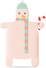 Cartoon Christmas Snowman with Candy Cane 3D Icon Graphic Illustration on Transparent Background