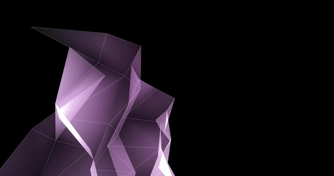 Abstract minimal polygonal ribbon on black background. Abstract geometric design with light  andr bright color in loop motion. Dat a visualization concept with abstract simple design