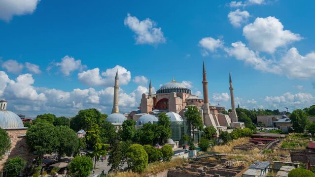 Time lapse of Hagia Sophia in Istanbul, Turkey.
