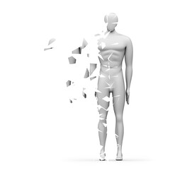 Melting person isolated on white background. 3D Illustration.