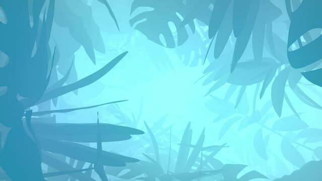 3D animation - Looped animated background of a jungle blue plant tunnel