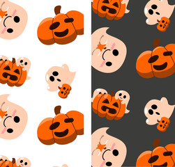 Halloween pattern. Cute pumpkin and ghost. Vector illustration