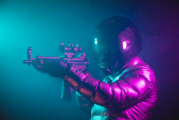 A cyberpunk motorbiker with the rifle concept.