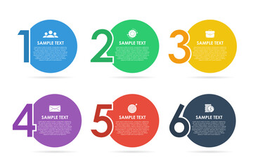 Infographic template with numbers for business chart, presentations or web banner. Template with 6 circles, steps, number options. Infographic template with numbers for business chart