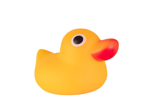 Bath symbol: yellow rubber duck with red beak isolated on white background