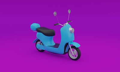 Fototapeta na wymiar 3d illustration, small motorcycle, blue, pink background, 3d rendering.
