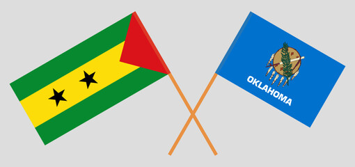 Crossed flags of Sao Tome and Principe and The State of Oklahoma. Official colors. Correct proportion