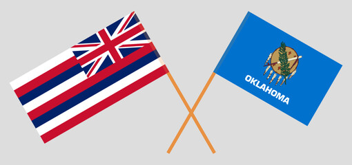 Crossed flags of The State Of Hawaii and The State of Oklahoma. Official colors. Correct proportion