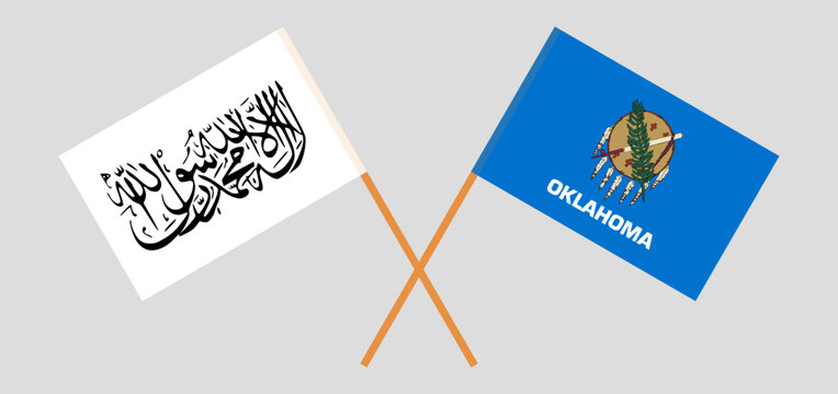 Crossed flags of Taliban and The State of Oklahoma. Official colors. Correct proportion