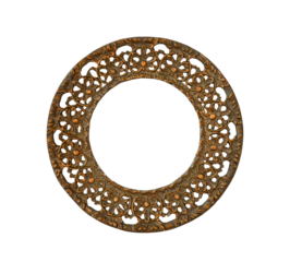 Metal brass round antique picture frame isolated cutout