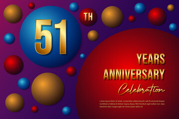 51th Anniversary logo with colorful abstract background, template design for invitation card and poster your birthday celebration. Vector eps 10