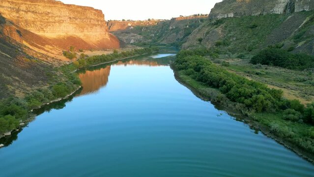 Aerial drone footage of the Snake River canyon located in Twin Falls Idaho.