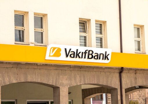 Konya, Turkey JULY, 2022: Vakifbank branch. It is one of the state banks of Turkey.