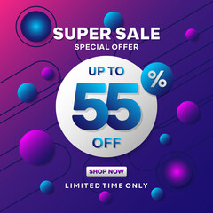 Super Sale banner template design  special offer up to 55 percent off. vector eps 10