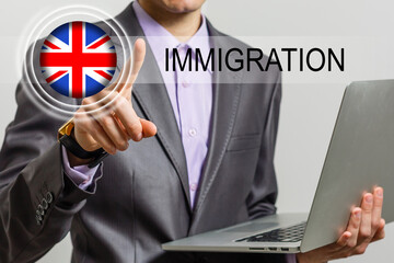 Law and justice concept. the flag of Great Britain and inscription - IMMIGRATION