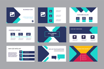 Pitch deck presentation design template. Geometric abstract shapes composition. People paying for purchases with credit card, conducts financial transaction, using online banking app. Vector