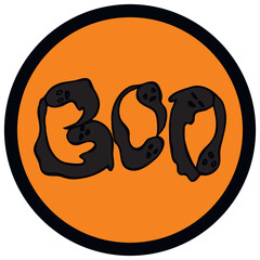 Halloween doodle design on black and orange background. Hand drawn illistration for Halloween decorations, stickers, cards,  t-shirts, mugs, backgrounds.