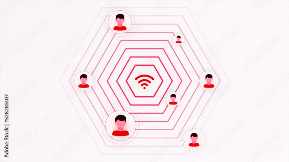 Aufkleber animation with wi-fi signal. motion. wi-fi sign with moving signal and users. wi-fi wave signal and 