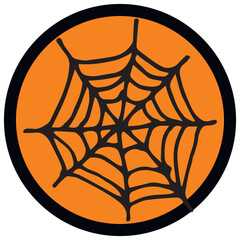 Halloween doodle design on black and orange background. Hand drawn illistration for Halloween decorations, stickers, cards,  t-shirts, mugs, backgrounds.