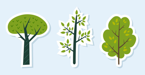 Forest tree stickers nature abstract set collection concept. Design graphic element vector illustration