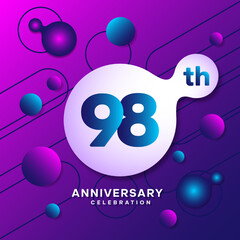 98th Anniversary logo with colorful abstract background, template design for invitation card and poster your birthday celebration. Vector eps 10