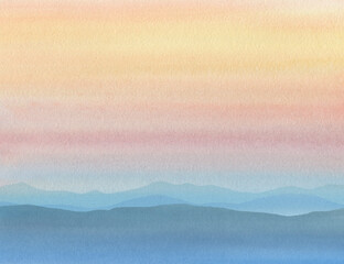 Soft gradient abstract sunset. Watercolor background for design. Delicate sunset colors, pastel shades.