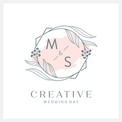 Wedding logo initial M and S with beautiful watercolor