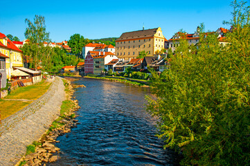 Fototapeta na wymiar Chesky Krumlov, Czechia - May 7, 2018: Chesky Krumlov, a beautiful Czech town in South Bohemia. It is most famous for its historic Old Town
