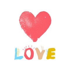 Cute love. Vector graphic poster with heart. Decorative elements in funny style
