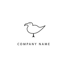 Logo template with linear seagull, contour logotype with silhouette of bird, image in minimalistic style