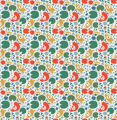 Seamless bright pattern with inhabitants of the pond. Fish, carp, goldfish, water lilies, dragonfly. Vector decorative background