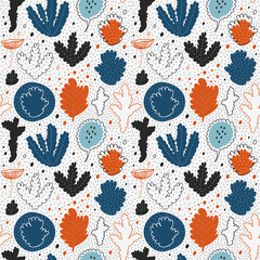Seamless nordic floral pattern with reindeer moss, lichens. Cute nature background