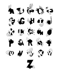 Set of grunge dots, ink stains. Vector alphabet English