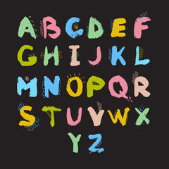 Watercolor drawn english alphabet on dark background - 528289521