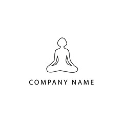 Vector contour of woman in the yoga pose, the Lotus position. Logo with yoga symbol. Isolated icon, sign, logotype consept with minimalistic female silhouette in meditation - 528289523