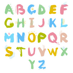 Watercolor multicolor hand drawn english alphabet