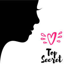 Woman head silhouette. Vector Isolated woman half face, girl portrait. Top secret banner with place for your text