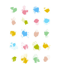 Set of cute watercolor dots, ink stains. Decorative vector elements