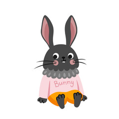 Little bunny boy. Cute rabbit cartoon character. Hare child. Vector flat illustration.