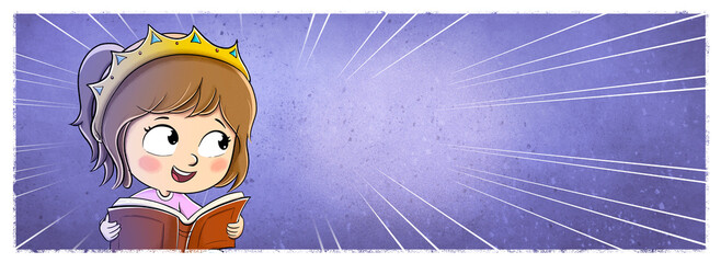 Little girl reading a book dressed as a princess with texture background - 528291176